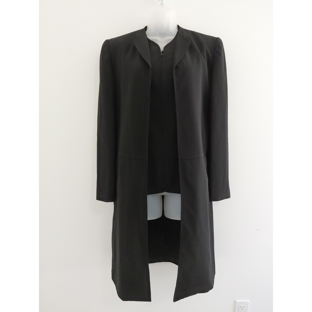 Halston Set Vest Long Jacket Womens 8 Vintage Black Lagonlook Minimalist Career - Picture 1 of 16